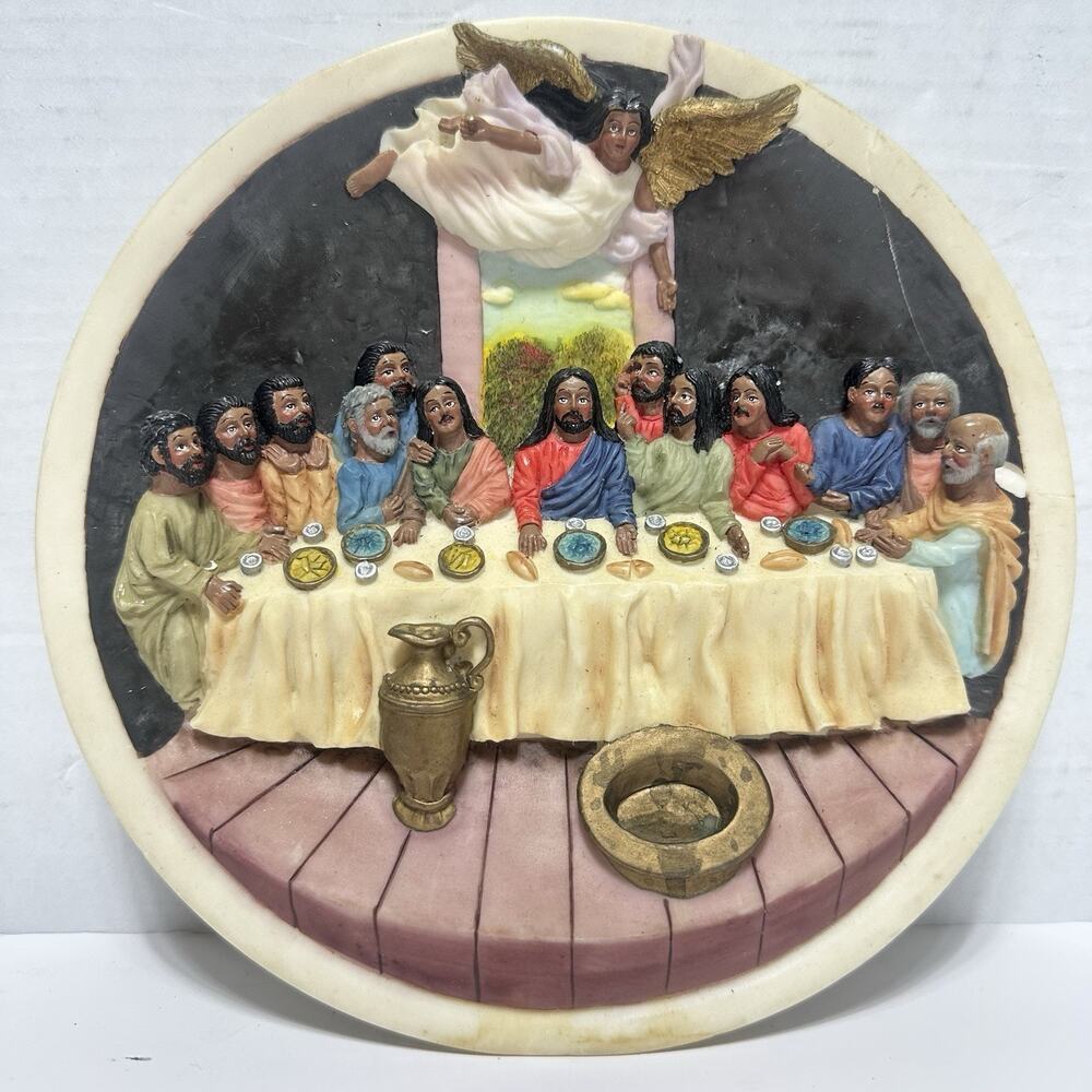 Vintage Last Supper Relief Round Plate Wall/Table Art